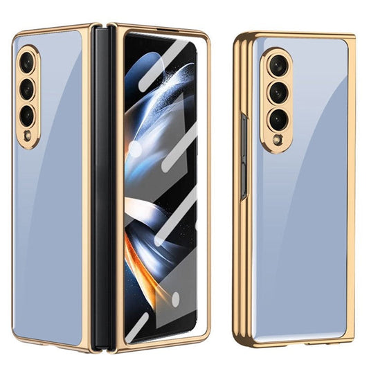 GKK For Samsung Galaxy Z Fold4 5G Electroplating Tempered Glass + PC Folding Phone Case with Tempered Glass Screen Film - Baby Blue