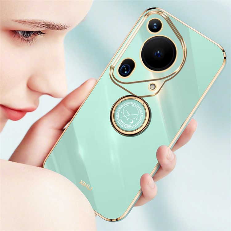 XINLI For Huawei Pura 70 Ultra Case Kickstand Electroplating TPU Phone Cover - Cyan