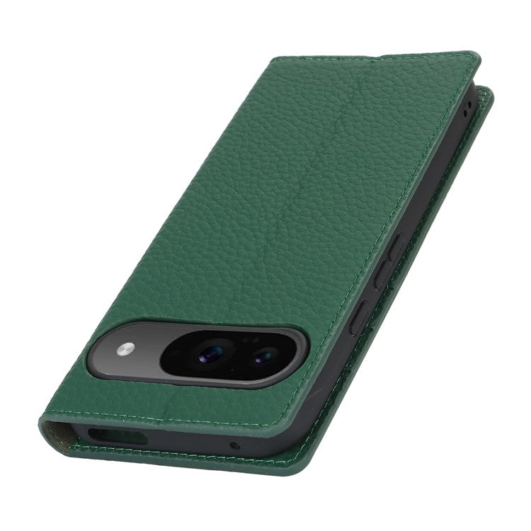 For Google Pixel 9 / 9 Pro Case with Hand Strap Genuine Cow Leather Phone Cover - Green