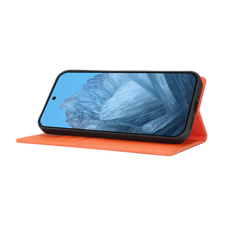 For Google Pixel 9 / 9 Pro Case with Hand Strap Genuine Cow Leather Phone Cover - Orange