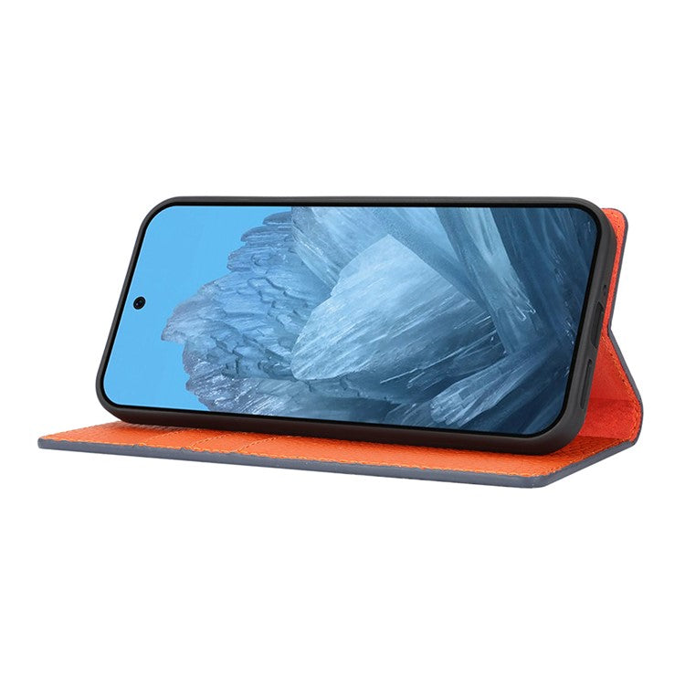 For Google Pixel 9 Pro XL Case Litchi Texture Genuine Cow Leather Phone Cover - Dark Blue