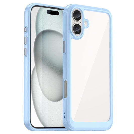 For iPhone 16 Plus Case TPU Frame Clear Acrylic Back Phone Cover - Blue