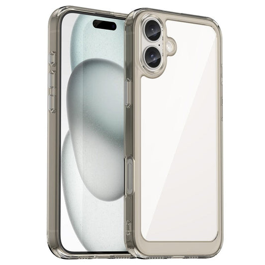 For iPhone 16 Plus Case TPU Frame Clear Acrylic Back Phone Cover - Transparent Grey