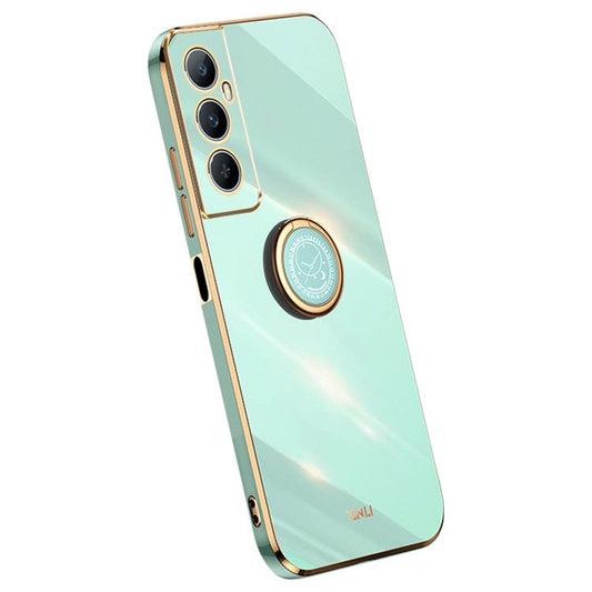 XINLI For Realme C65 4G Case Ring Holder Kickstand Electroplating TPU Phone Cover - Cyan