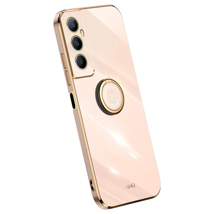 XINLI For Realme C65 4G Case Ring Holder Kickstand Electroplating TPU Phone Cover - Pink