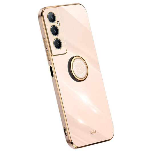 XINLI For Realme C65 4G Case Ring Holder Kickstand Electroplating TPU Phone Cover - Pink