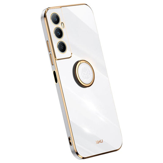 XINLI For Realme C65 4G Case Ring Holder Kickstand Electroplating TPU Phone Cover - White