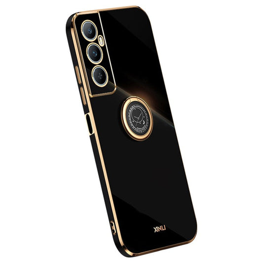 XINLI For Realme C65 4G Case Ring Holder Kickstand Electroplating TPU Phone Cover - Black