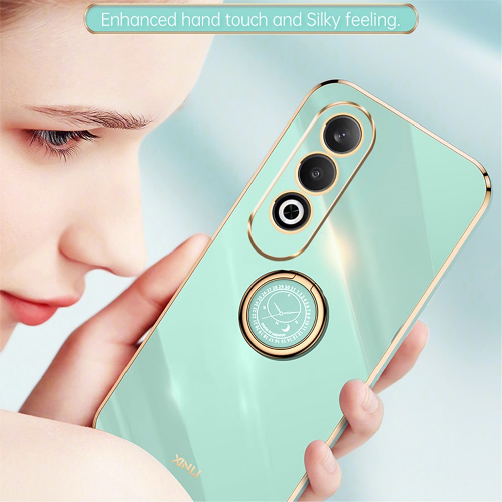 XINLI For Oppo K12 Case TPU Phone Cover Rotatable Ring Holder - Cyan
