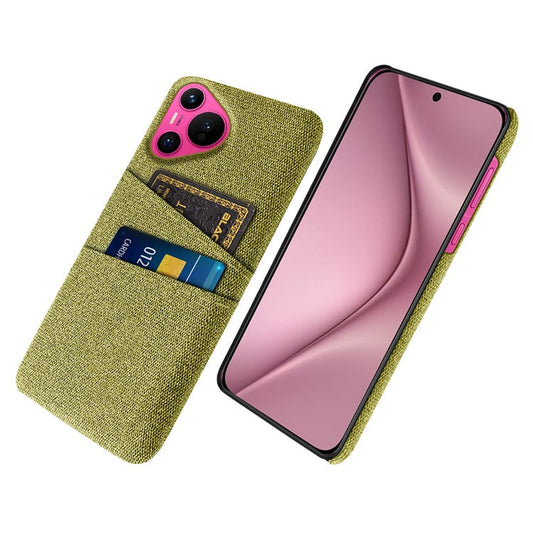 For Huawei Pura 70 Case Card Holder Cloth Texture Hard PC Phone Back Cover - Yellow