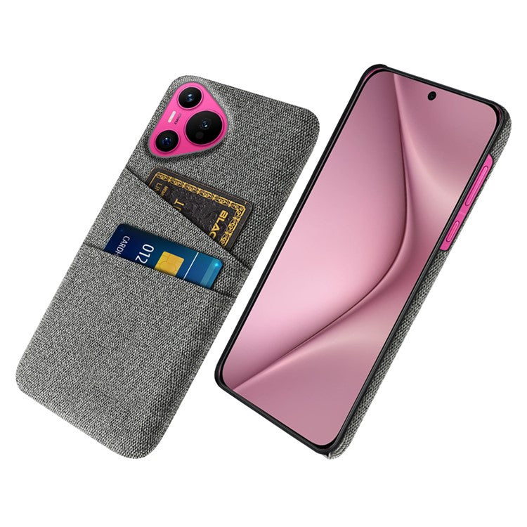 For Huawei Pura 70 Case Card Holder Cloth Texture Hard PC Phone Back Cover - Grey
