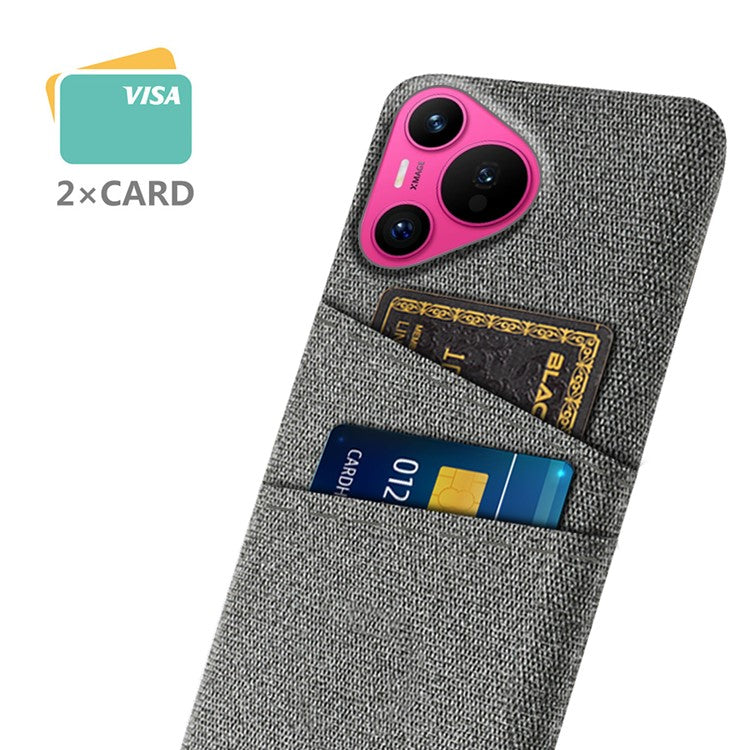 For Huawei Pura 70 Case Card Holder Cloth Texture Hard PC Phone Back Cover - Grey