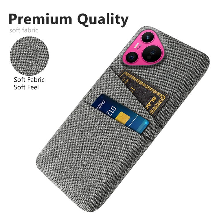 For Huawei Pura 70 Case Card Holder Cloth Texture Hard PC Phone Back Cover - Grey