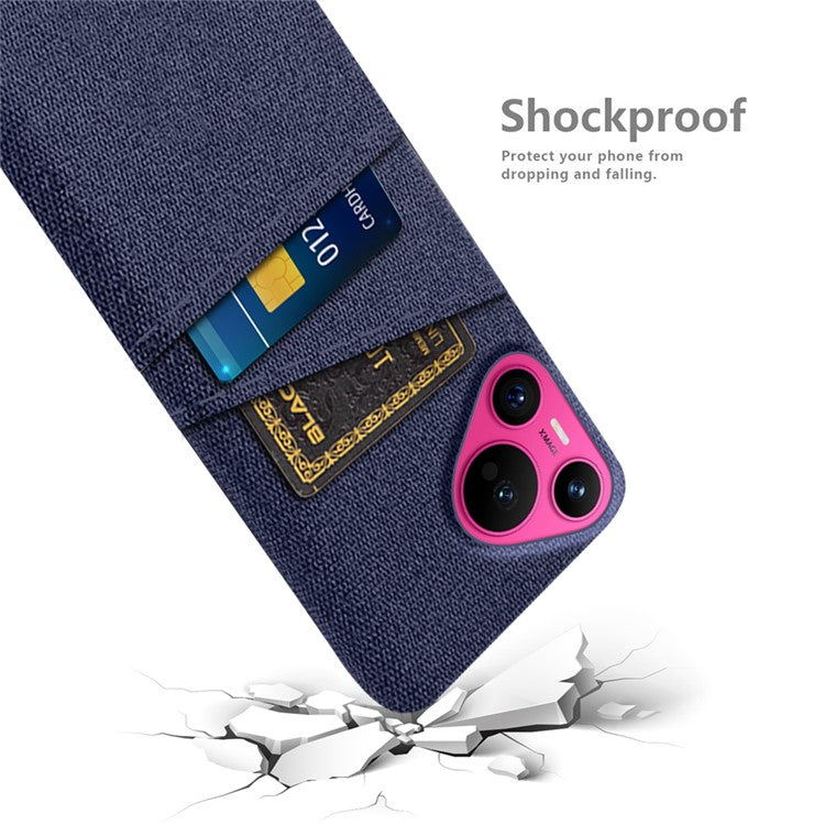 For Huawei Pura 70 Case Card Holder Cloth Texture Hard PC Phone Back Cover - Blue