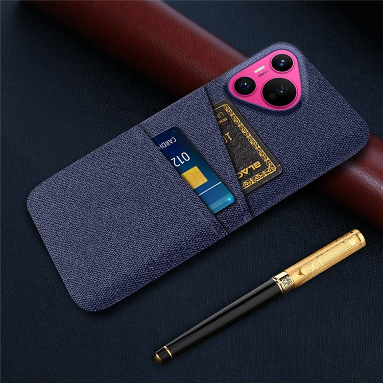 For Huawei Pura 70 Case Card Holder Cloth Texture Hard PC Phone Back Cover - Blue