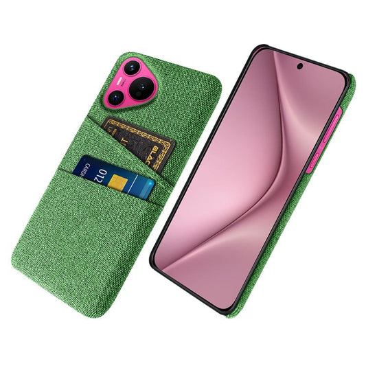For Huawei Pura 70 Case Card Holder Cloth Texture Hard PC Phone Back Cover - Green