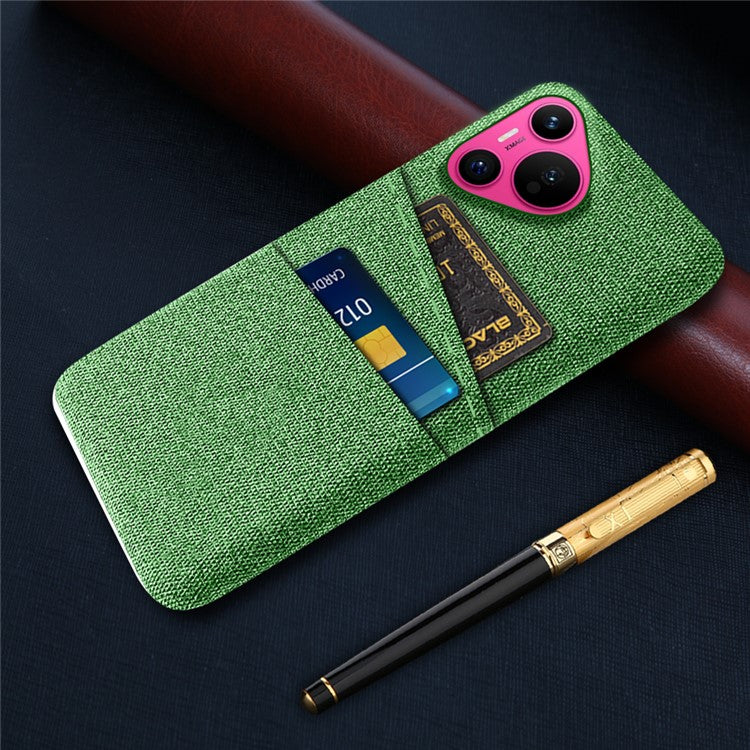 For Huawei Pura 70 Case Card Holder Cloth Texture Hard PC Phone Back Cover - Green