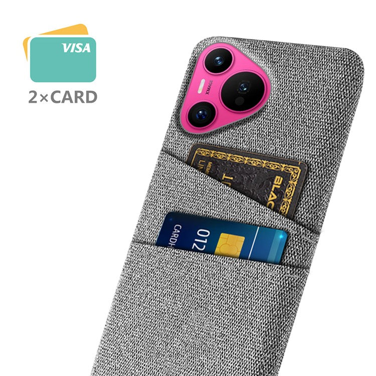 For Huawei Pura 70 Case Card Holder Cloth Texture Hard PC Phone Back Cover - Light Grey
