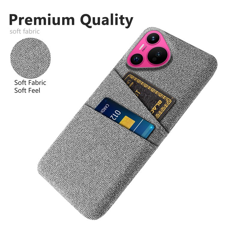 For Huawei Pura 70 Case Card Holder Cloth Texture Hard PC Phone Back Cover - Light Grey