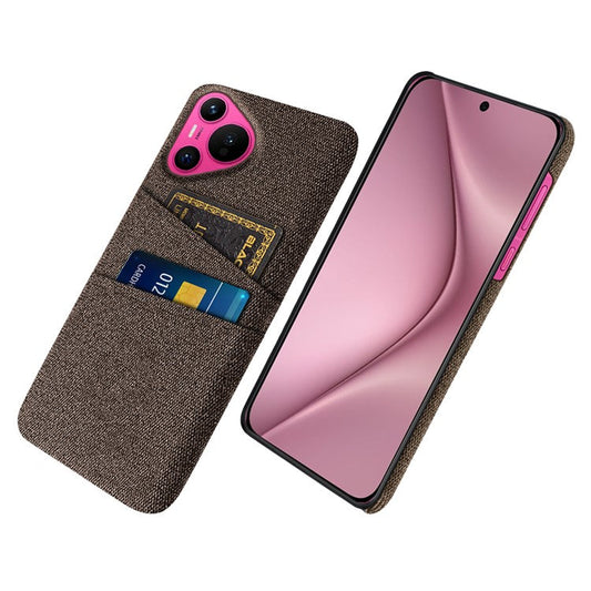 For Huawei Pura 70 Case Card Holder Cloth Texture Hard PC Phone Back Cover - Brown