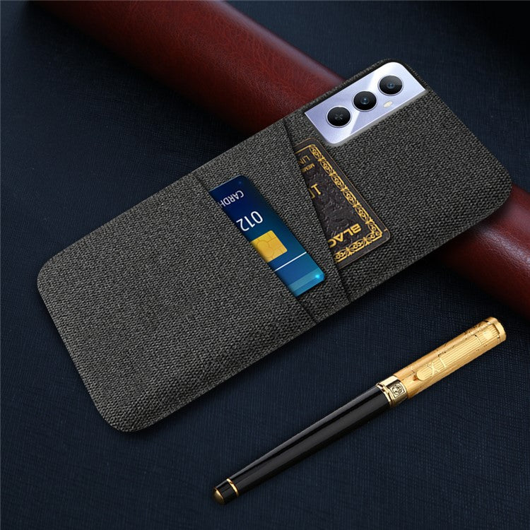 For Realme C65 4G Case Fabric Surface Inner PC Phone Cover with Dual Card Slots - Black