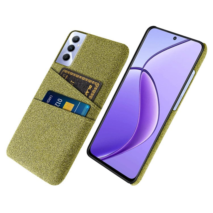 For Realme C65 4G Case Fabric Surface Inner PC Phone Cover with Dual Card Slots - Yellow