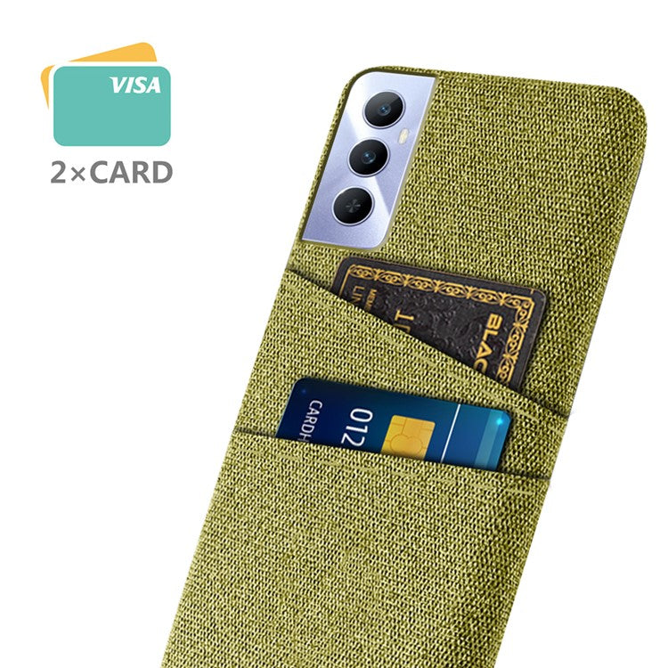 For Realme C65 4G Case Fabric Surface Inner PC Phone Cover with Dual Card Slots - Yellow