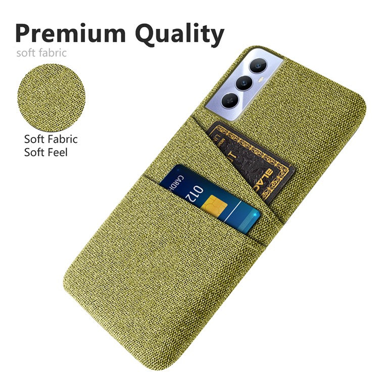 For Realme C65 4G Case Fabric Surface Inner PC Phone Cover with Dual Card Slots - Yellow