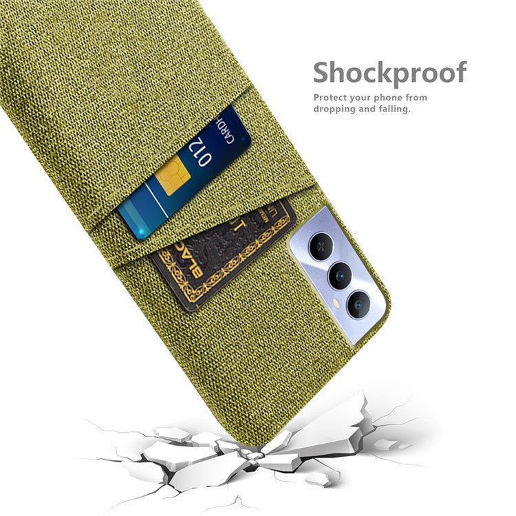 For Realme C65 4G Case Fabric Surface Inner PC Phone Cover with Dual Card Slots - Yellow