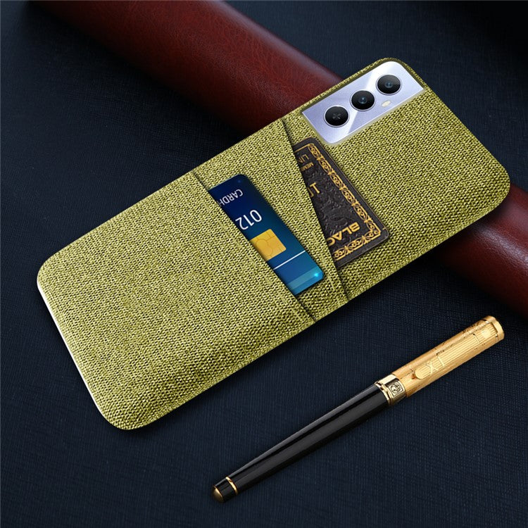 For Realme C65 4G Case Fabric Surface Inner PC Phone Cover with Dual Card Slots - Yellow