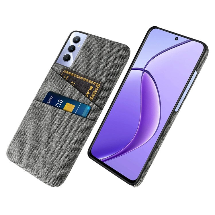 For Realme C65 4G Case Fabric Surface Inner PC Phone Cover with Dual Card Slots - Grey