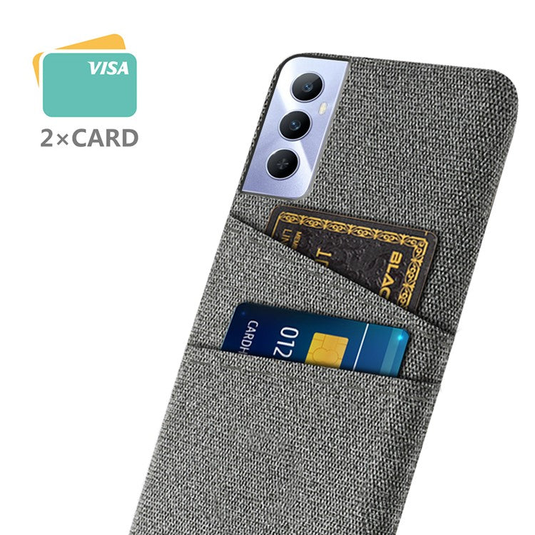For Realme C65 4G Case Fabric Surface Inner PC Phone Cover with Dual Card Slots - Grey