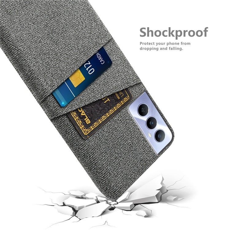 For Realme C65 4G Case Fabric Surface Inner PC Phone Cover with Dual Card Slots - Grey