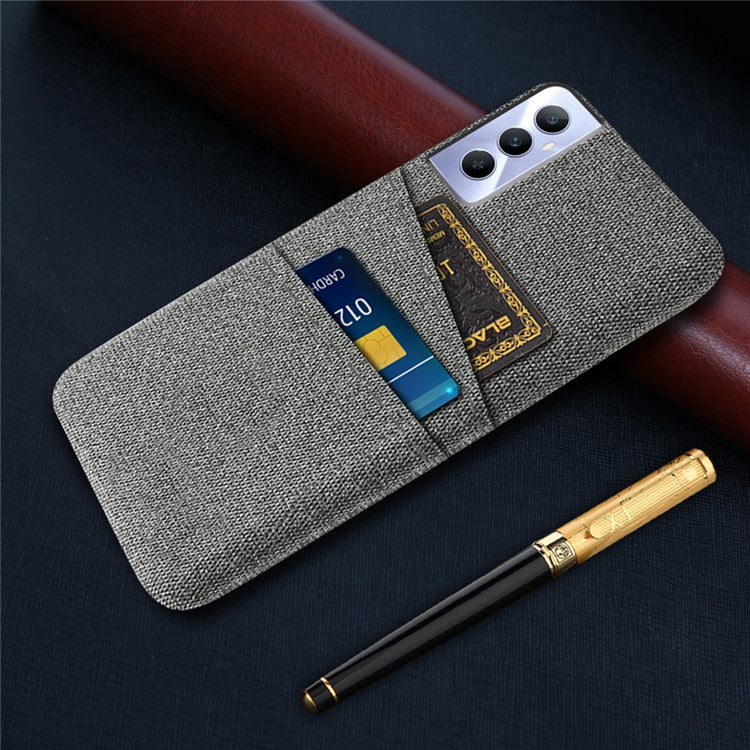 For Realme C65 4G Case Fabric Surface Inner PC Phone Cover with Dual Card Slots - Grey