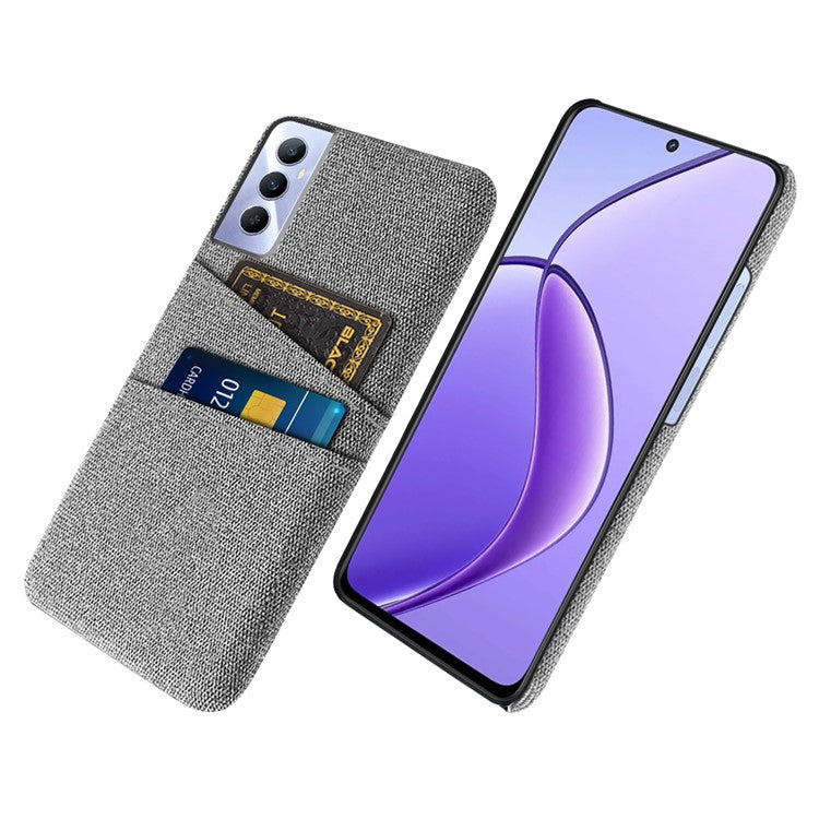 For Realme C65 4G Case Fabric Surface Inner PC Phone Cover with Dual Card Slots - Light Grey