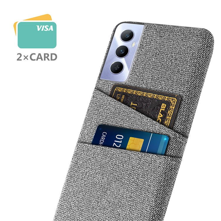 For Realme C65 4G Case Fabric Surface Inner PC Phone Cover with Dual Card Slots - Light Grey