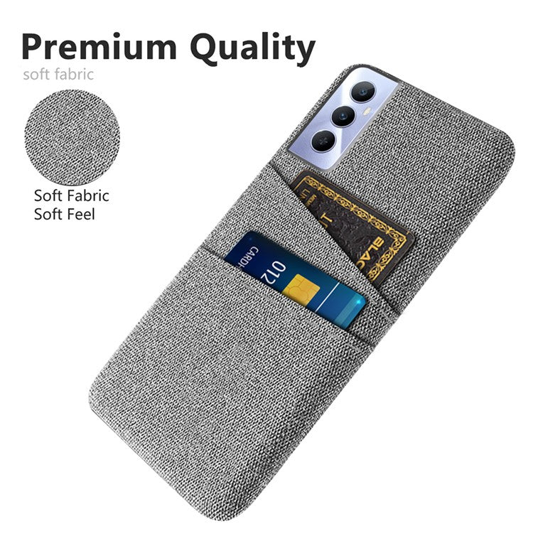 For Realme C65 4G Case Fabric Surface Inner PC Phone Cover with Dual Card Slots - Light Grey