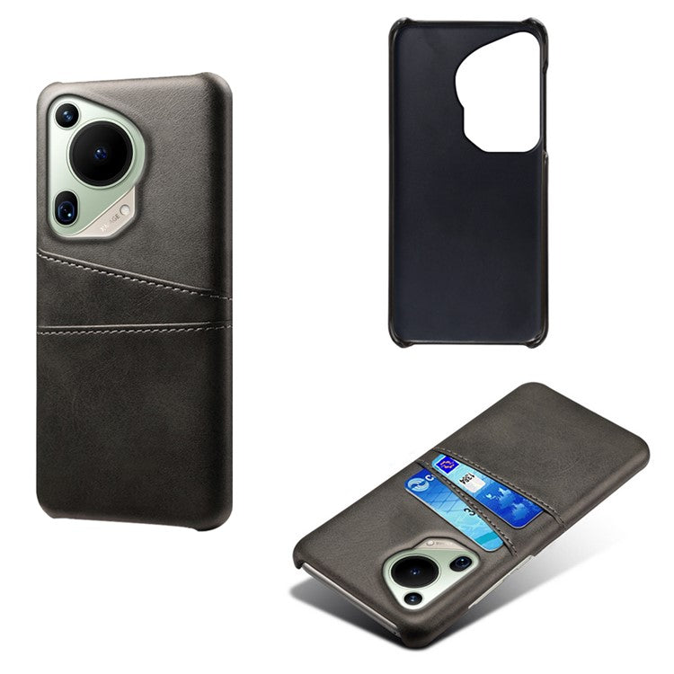 For Huawei Pura 70 Ultra Case with Dual Card Slots PU Leather + Hard PC Shell Ultra Thin - Black