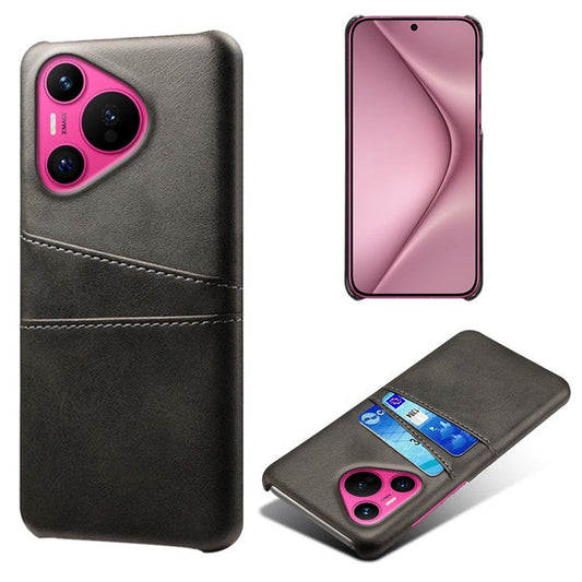 For Huawei Pura 70 Slim Case Card Slots PU+PC Phone Cover - Black