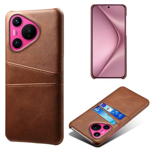 For Huawei Pura 70 Slim Case Card Slots PU+PC Phone Cover - Brown