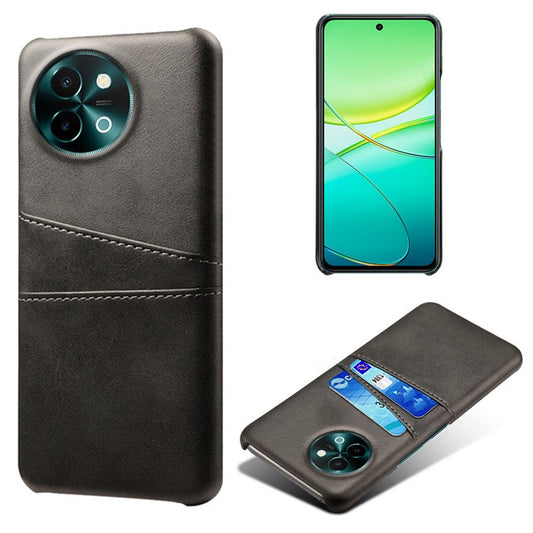 For vivo Y38 5G Case Dual Card Slots PU Leather Hard PC Back Cover - Black