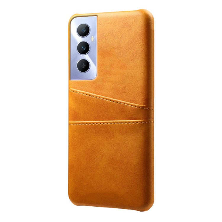 For Realme C65 4G Case Dual Card Slots PU Leather+PC Hard Phone Cover - Orange