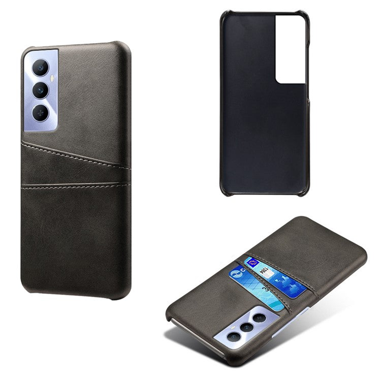 For Realme C65 4G Case Dual Card Slots PU Leather+PC Hard Phone Cover - Black