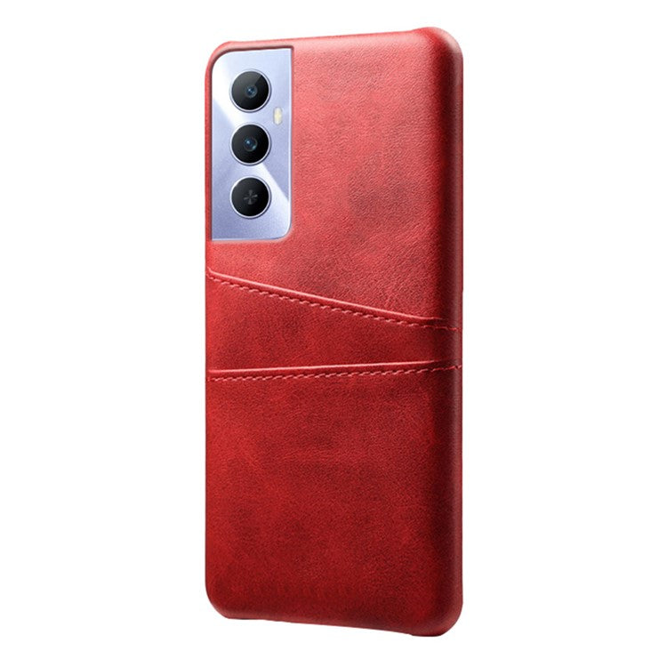 For Realme C65 4G Case Dual Card Slots PU Leather+PC Hard Phone Cover - Red