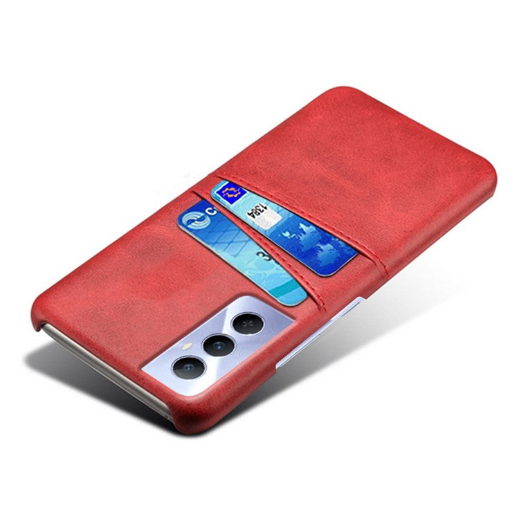 For Realme C65 4G Case Dual Card Slots PU Leather+PC Hard Phone Cover - Red