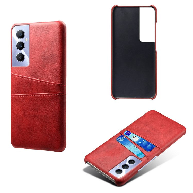 For Realme C65 4G Case Dual Card Slots PU Leather+PC Hard Phone Cover - Red