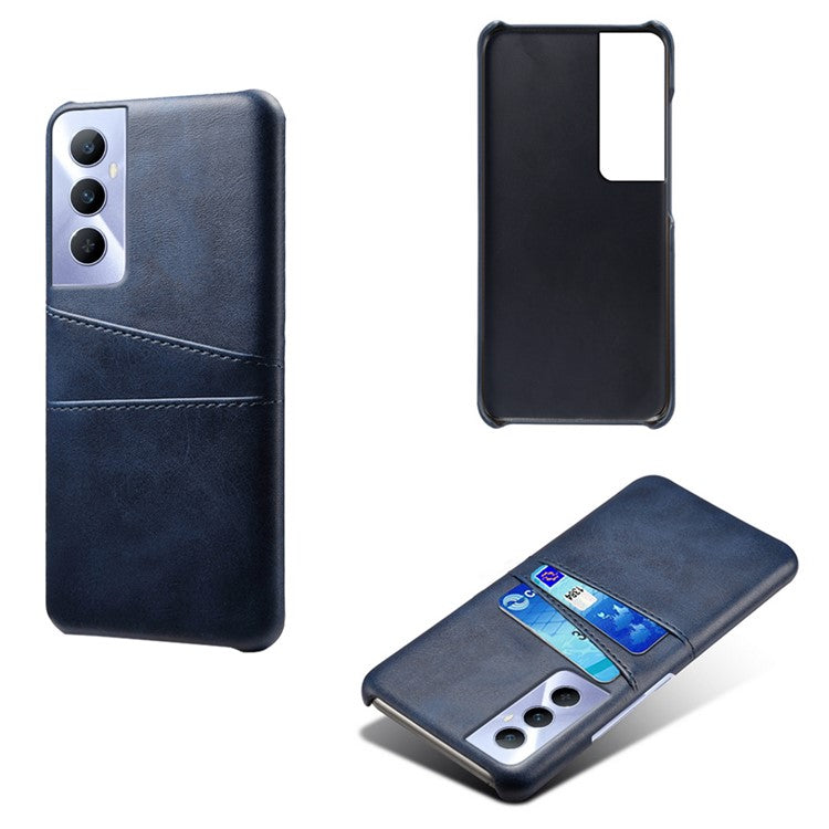For Realme C65 4G Case Dual Card Slots PU Leather+PC Hard Phone Cover - Blue