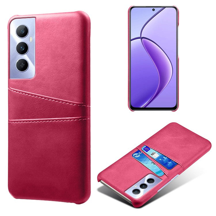 For Realme C65 4G Case Dual Card Slots PU Leather+PC Hard Phone Cover - Rose