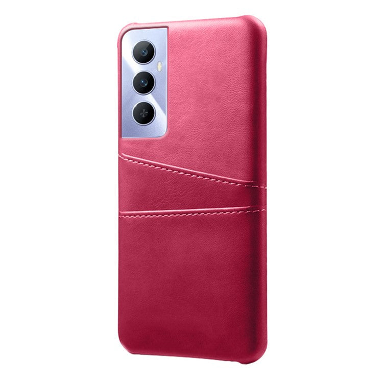 For Realme C65 4G Case Dual Card Slots PU Leather+PC Hard Phone Cover - Rose