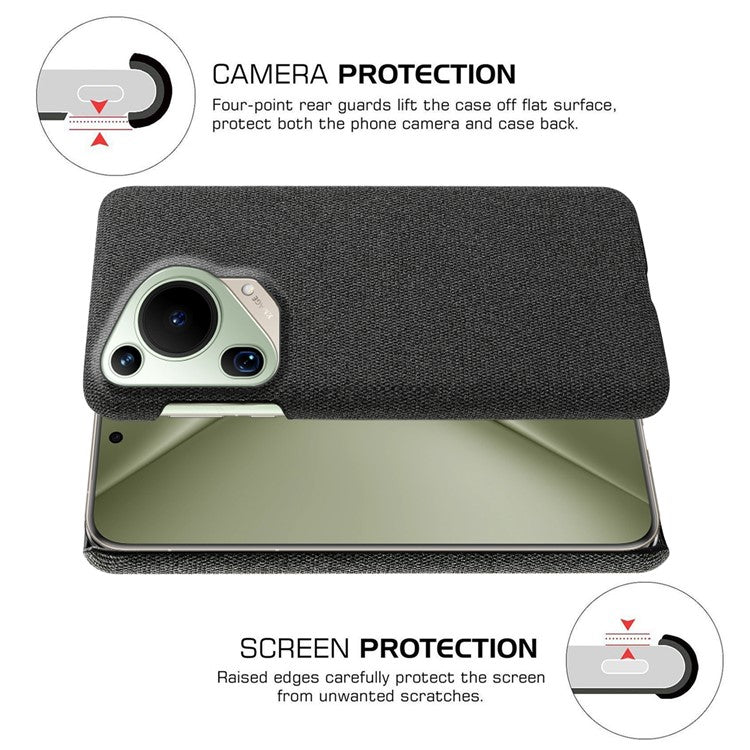 For Huawei Pura 70 Ultra Case Cloth Texture PC Phone Cover Incomplete Covering - Black